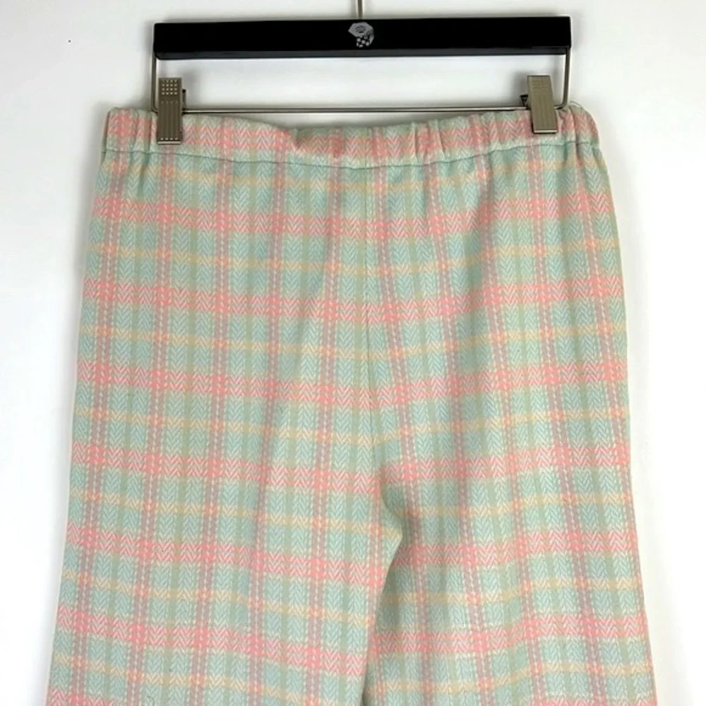 Retro vintage handmade Plaid Polyester Bell-Bottoms pin tuck legs XS-S - Picture 2 of 7